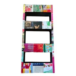 VTG Wood Mail Magazine Holder Decoupage Metallic Pop Art Eclectic Funky‎ Bright
